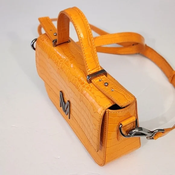 MARCELL VON BERLIN MAXI CROSSBODY BAG ORANGE CROC CROC EMBOSSED GLOSSY LEATHER - Picture 4 of 11